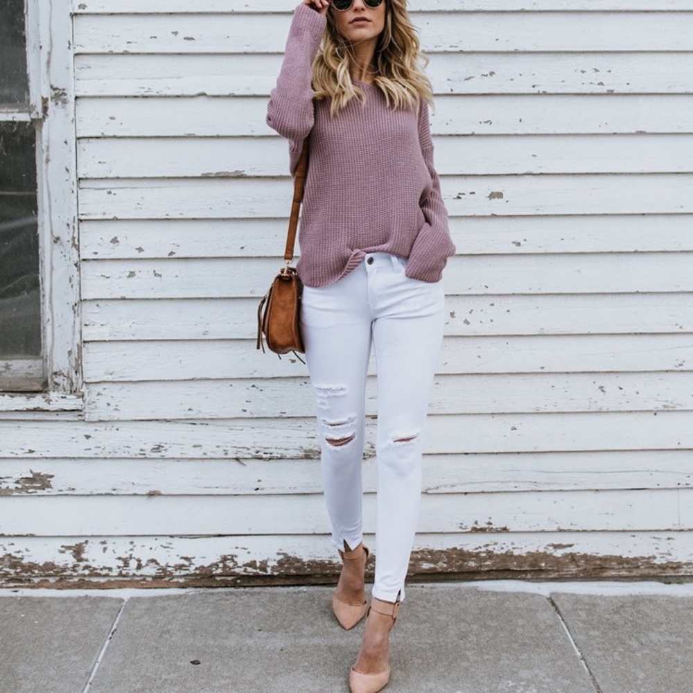 5🌟Sunny Day Sexy Purple Long Sleeve Cozy Sweater - Picture 3 of 8